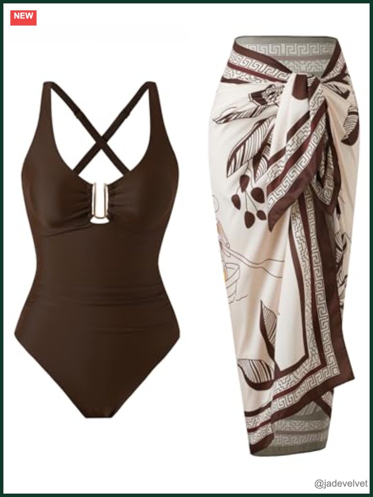 One Piece Swimsuit With Cover Up Skirt Set Tummy Control Wrap Beach Skirt Retro
